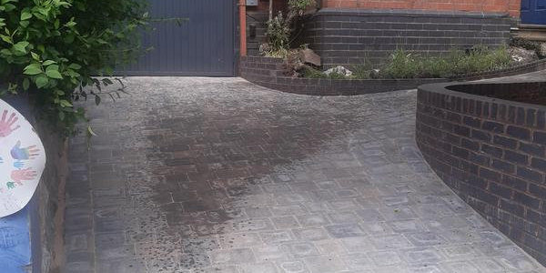 curved block paving drive and path